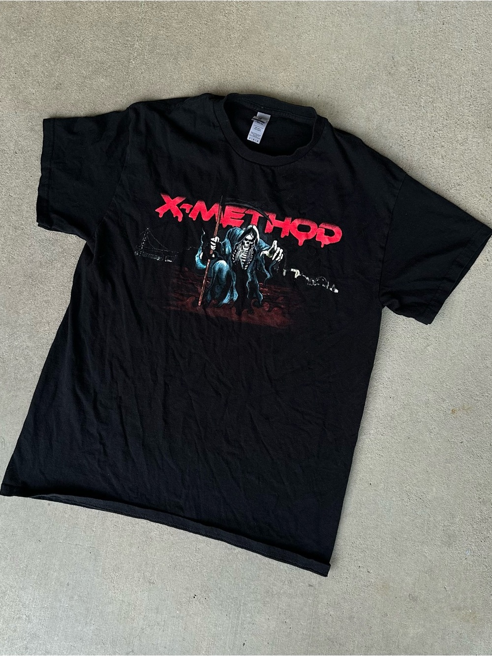 Black Short-Sleeve Tee X-METHOD Grim Reaper Tee Gildan Medium